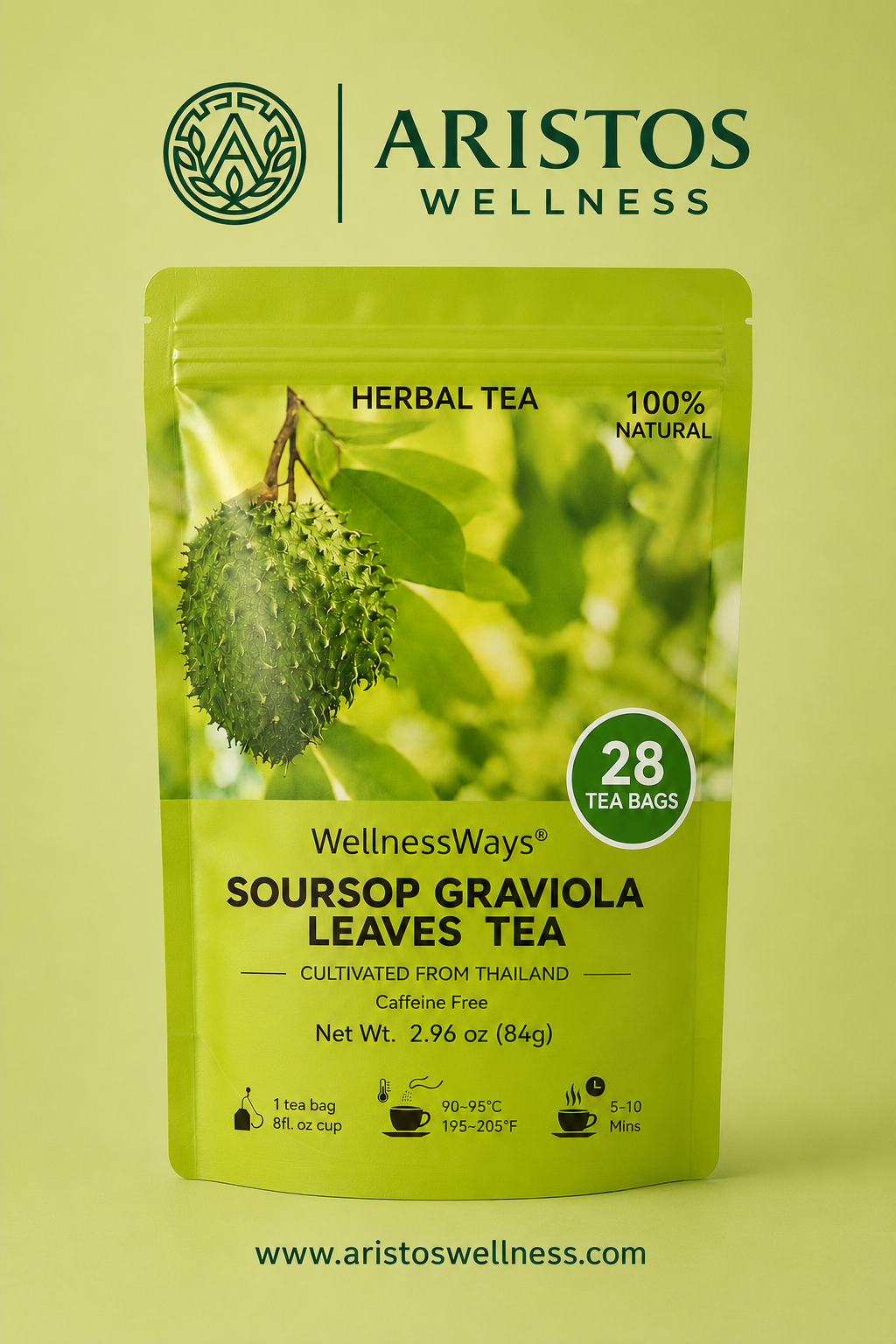 WellnessWays® Soursop Graviola Leaves Tea – Premium Herbal Tea (84g | 28 Tea Bags) - Image 3