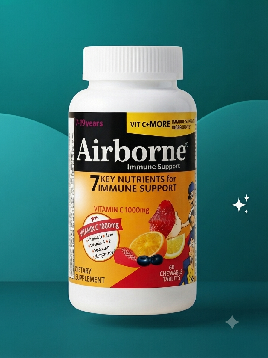 Airborne® Kids Immune Support Chewable Tablets – Vitamin C 1000mg, Berry Flavor (60 Tablets)