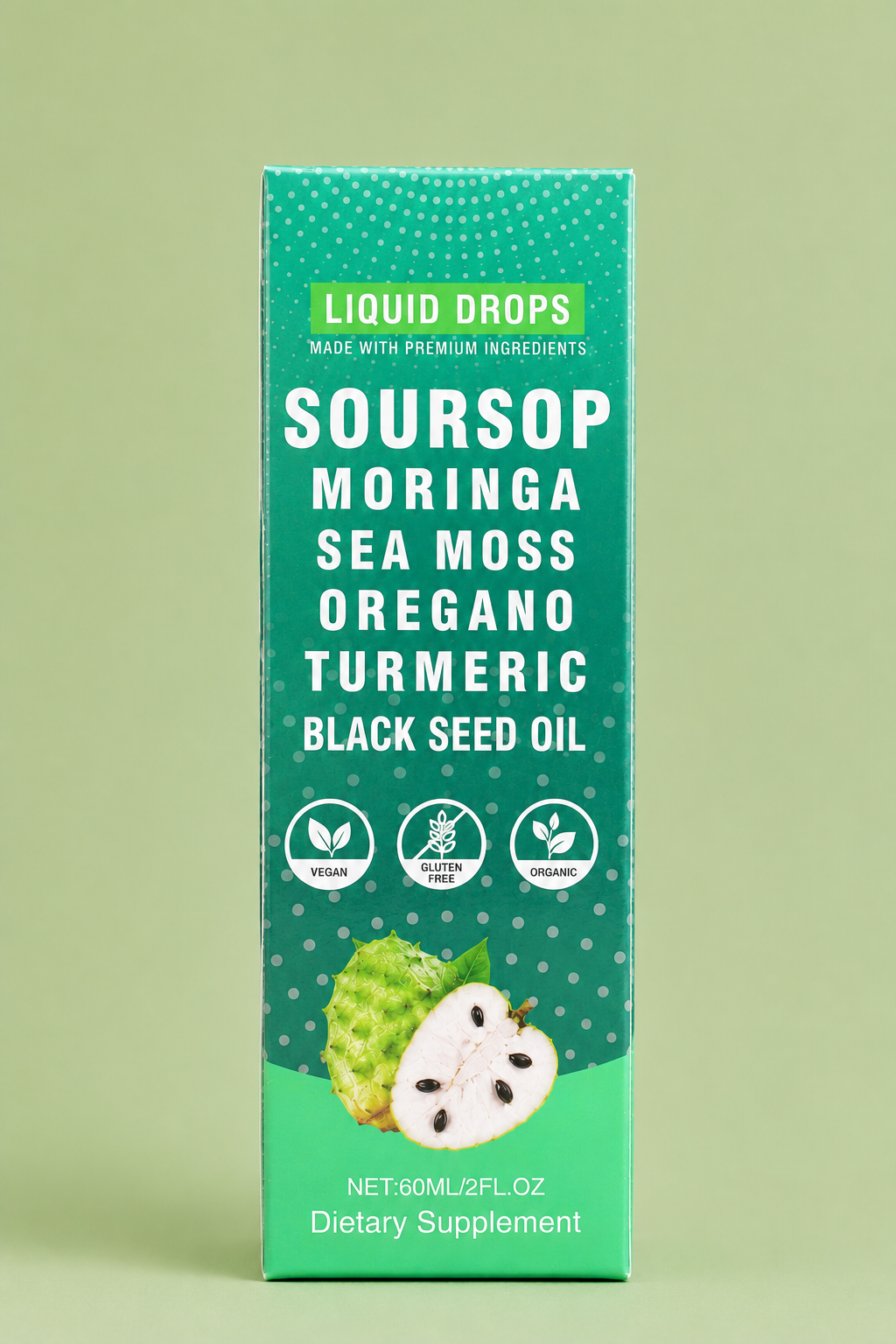 Soursop Moringa Sea Moss Oregano Turmeric & Black Seed Oil Liquid Drops – Premium Herbal Dietary Supplement (60ml)