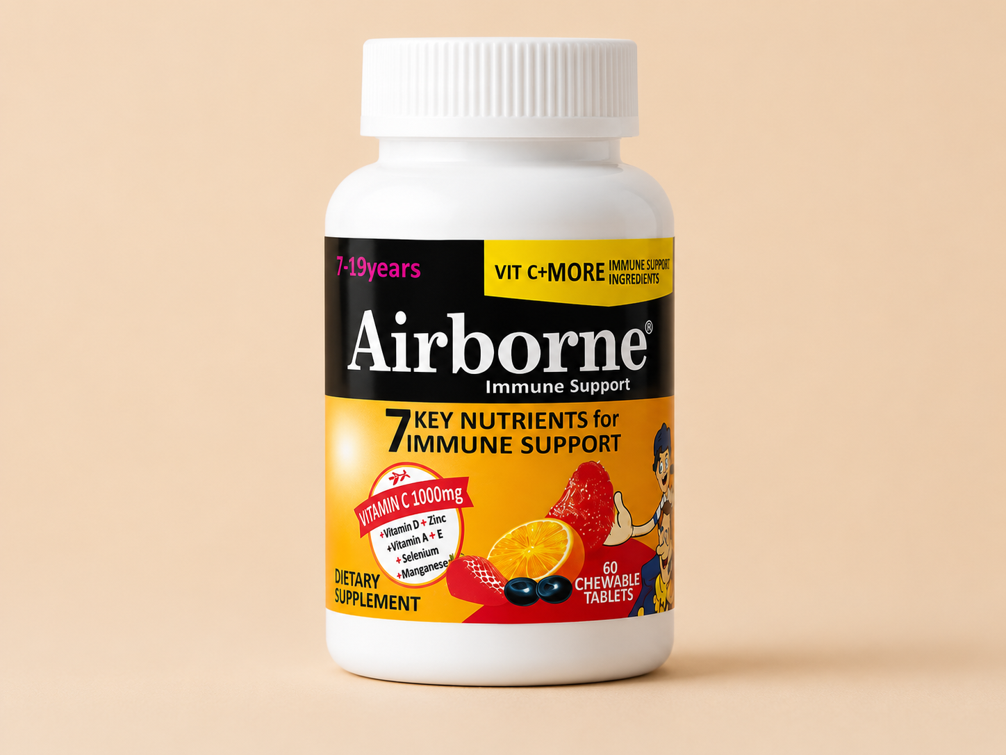 Airborne® Kids Immune Support Chewable Tablets – Vitamin C 1000mg, Berry Flavor (60 Tablets) - Image 3