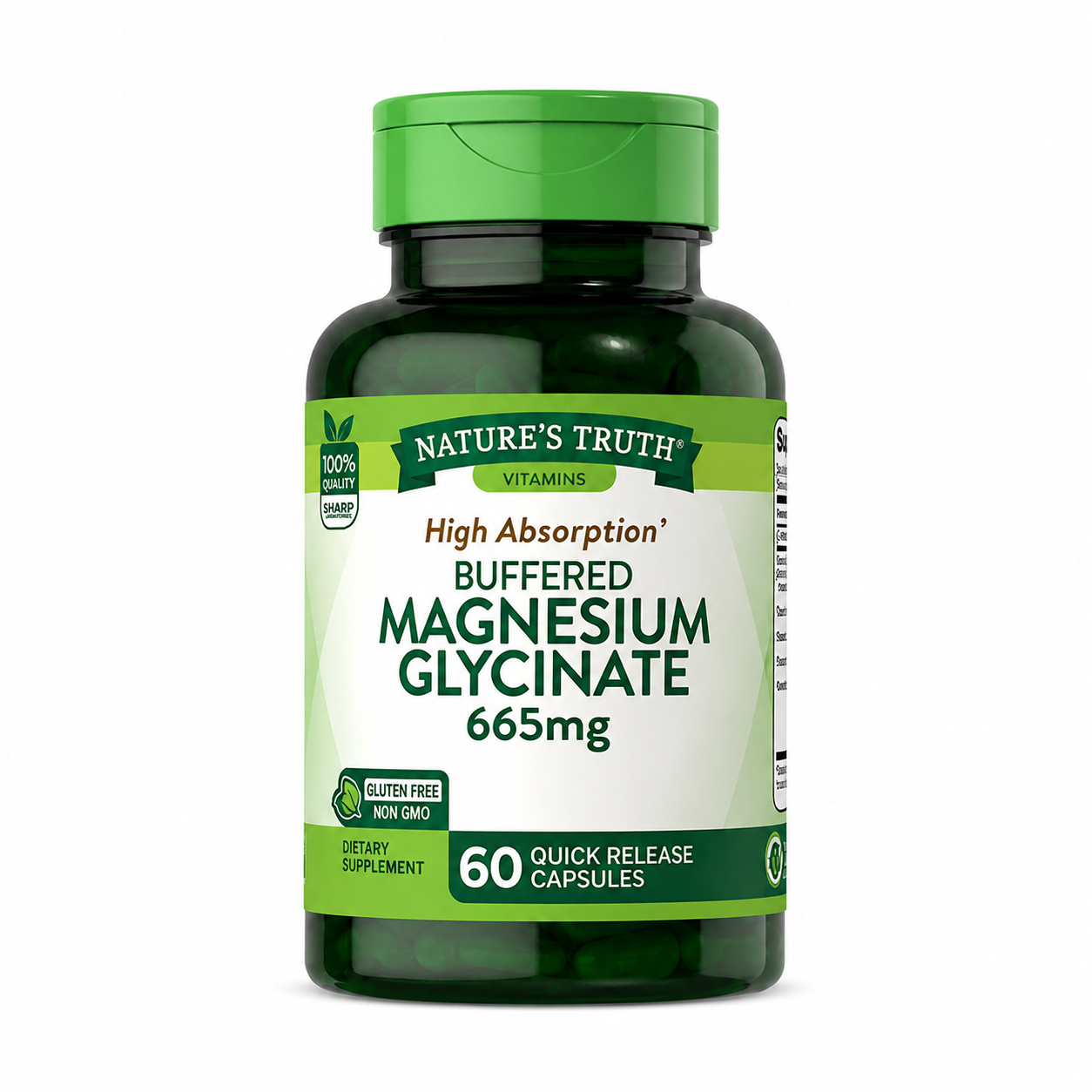 Nature's Truth High Absorption Buffered Magnesium Glycinate 665mg – 60 Quick Release Capsules