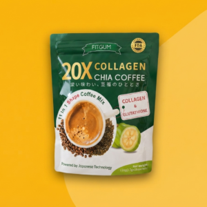 FITGUM 20X Collagen Chia Coffee – Premium Coffee Mix with Collagen & Glutathione (120g | 10 Sachets)