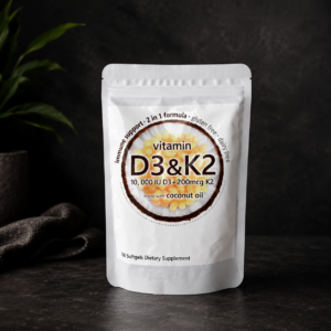 Vitamin D3 & K2 (10,000 IU D3 + 200 mcg K2) – 300 Softgels